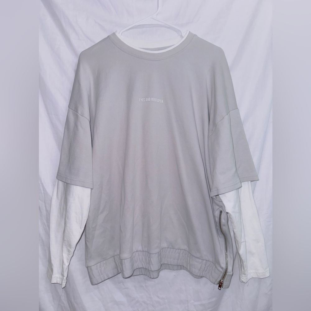 Zara Gray T-shirt Double Zipper Pullover Sweater size medium